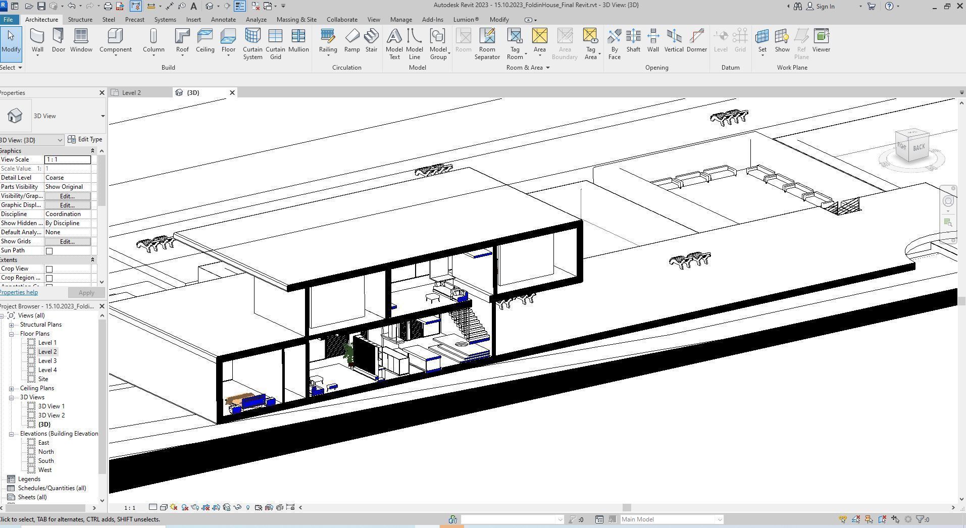 Folding modern architecture beach house Revit Rocks underground 3D model_2
