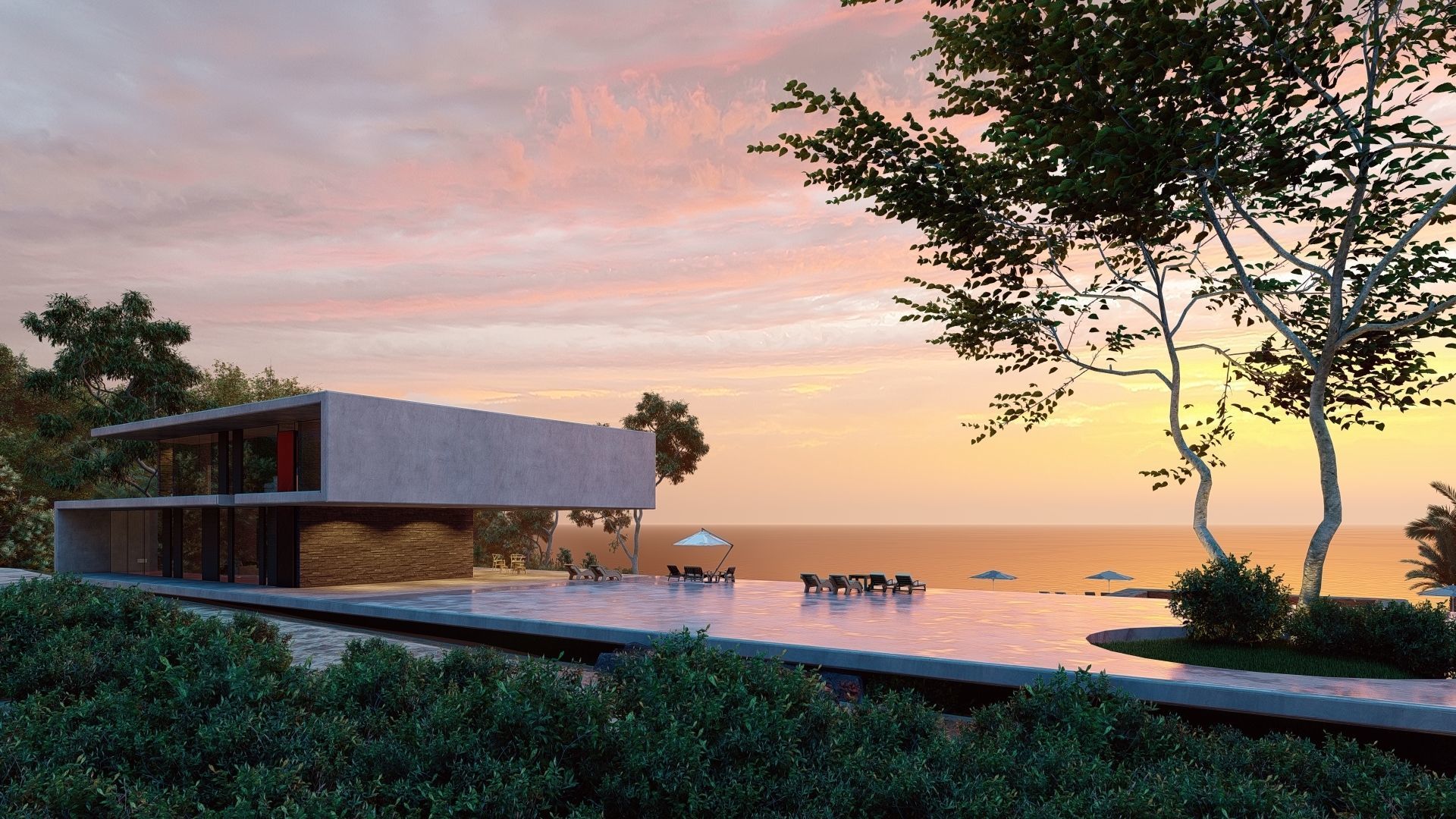 Folding modern architecture beach house Revit Rocks underground 3D model_16