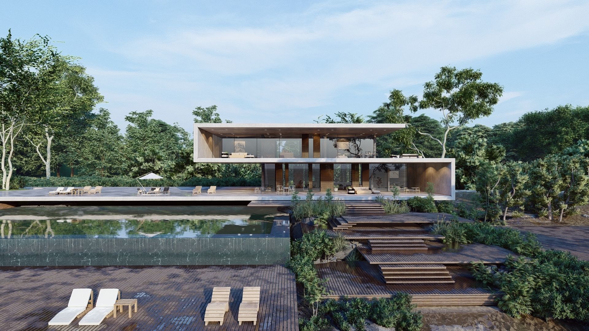 Folding modern architecture beach house Revit Rocks underground 3D model_5