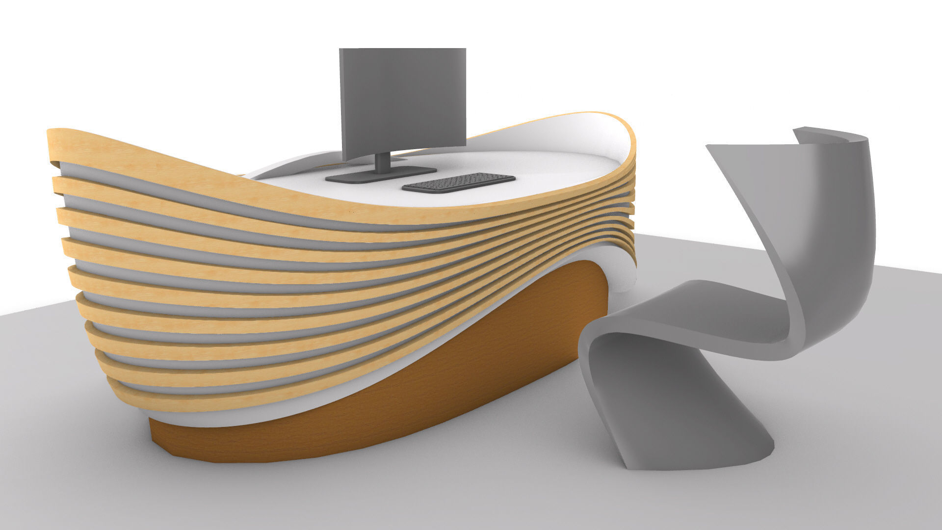 Parametric Wavy Reception Desk 3D model_3