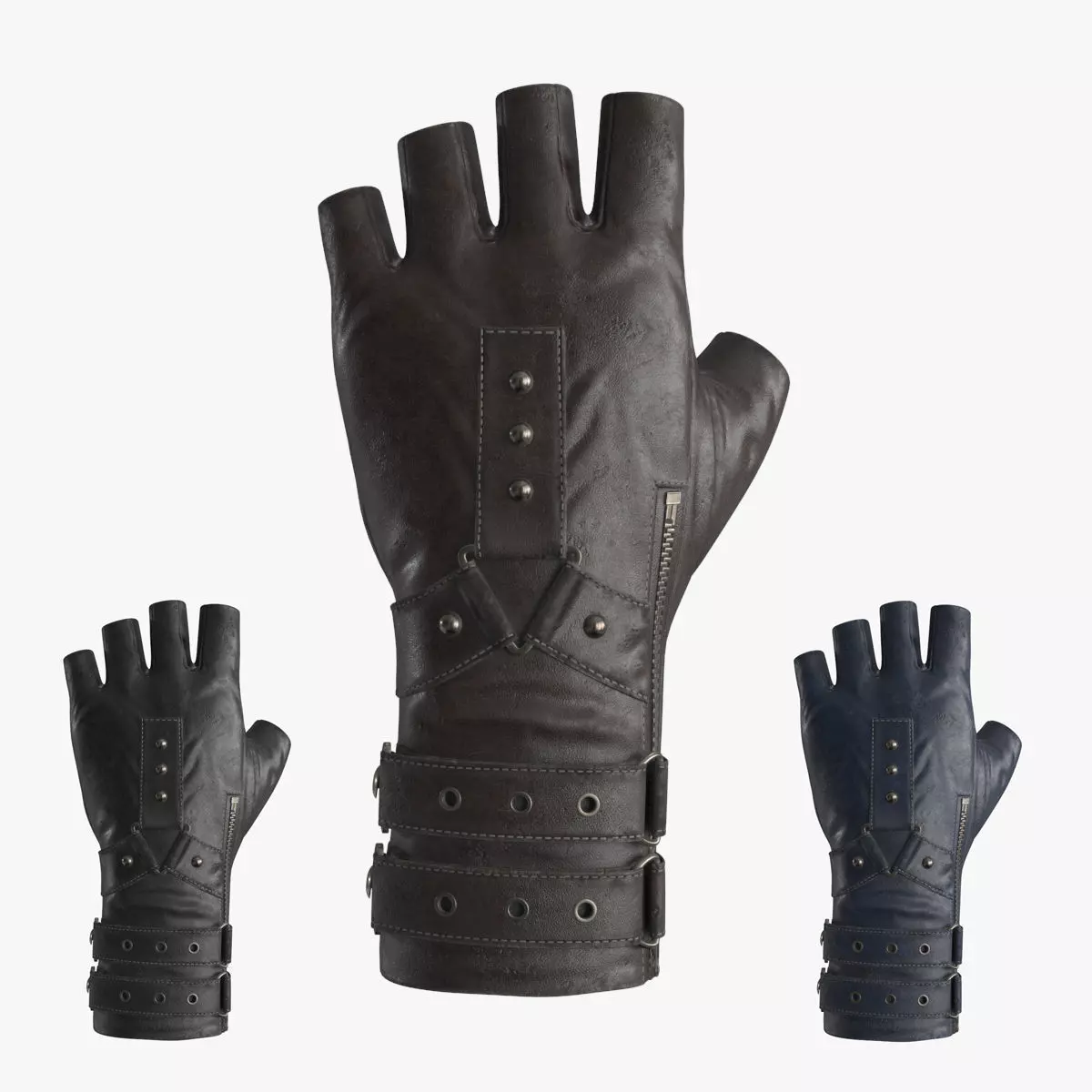 Punk Rave Steampunk Fingerless Gloves 3 colors Low-poly 3D model