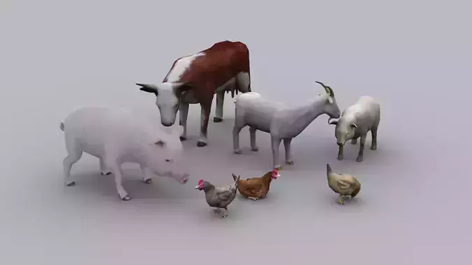 FARM ANIMALS PACK GAME READY ANIMATED MODELS Low-poly 3D model