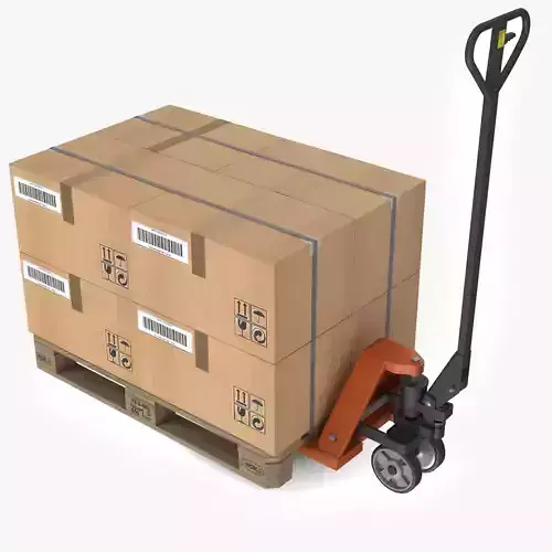 Hand pallet truck and Boxes Low-poly 3D model