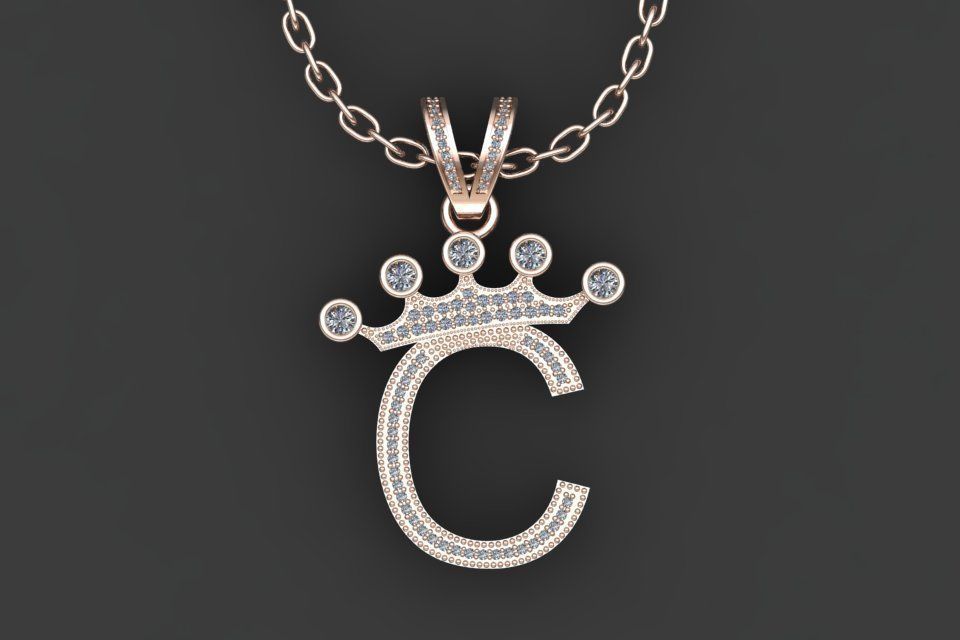 C letter pendant 3D print model_16