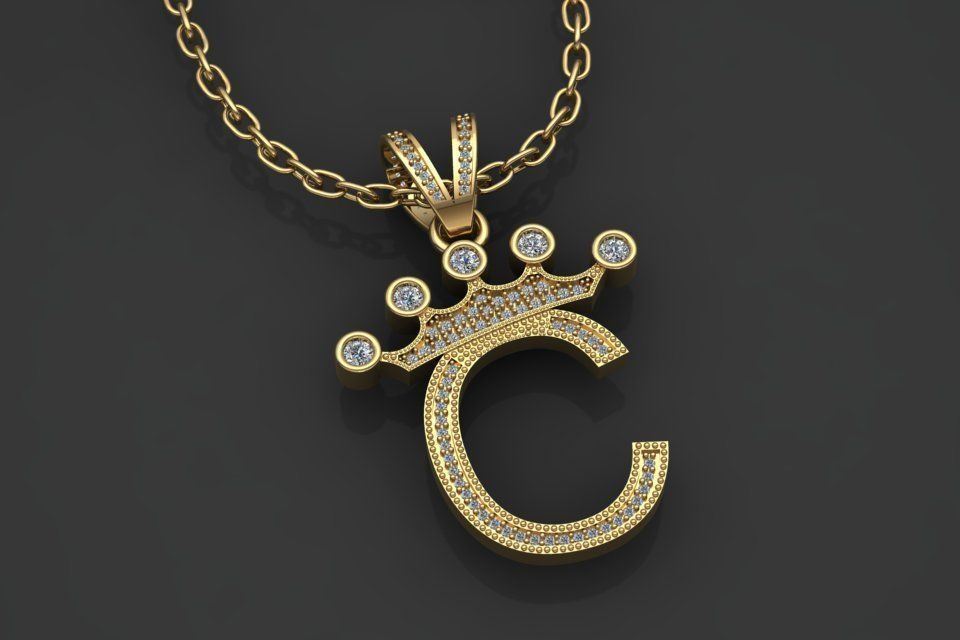 C letter pendant 3D print model_1