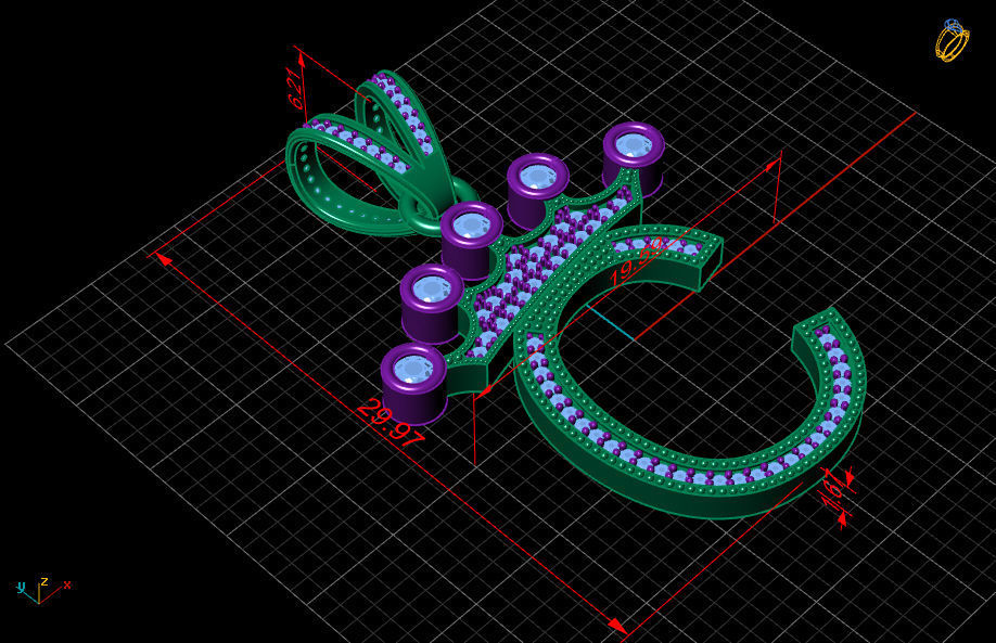 C letter pendant 3D print model_6