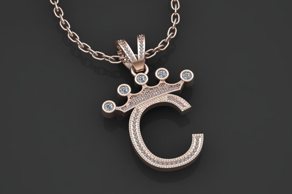 C letter pendant 3D print model_3