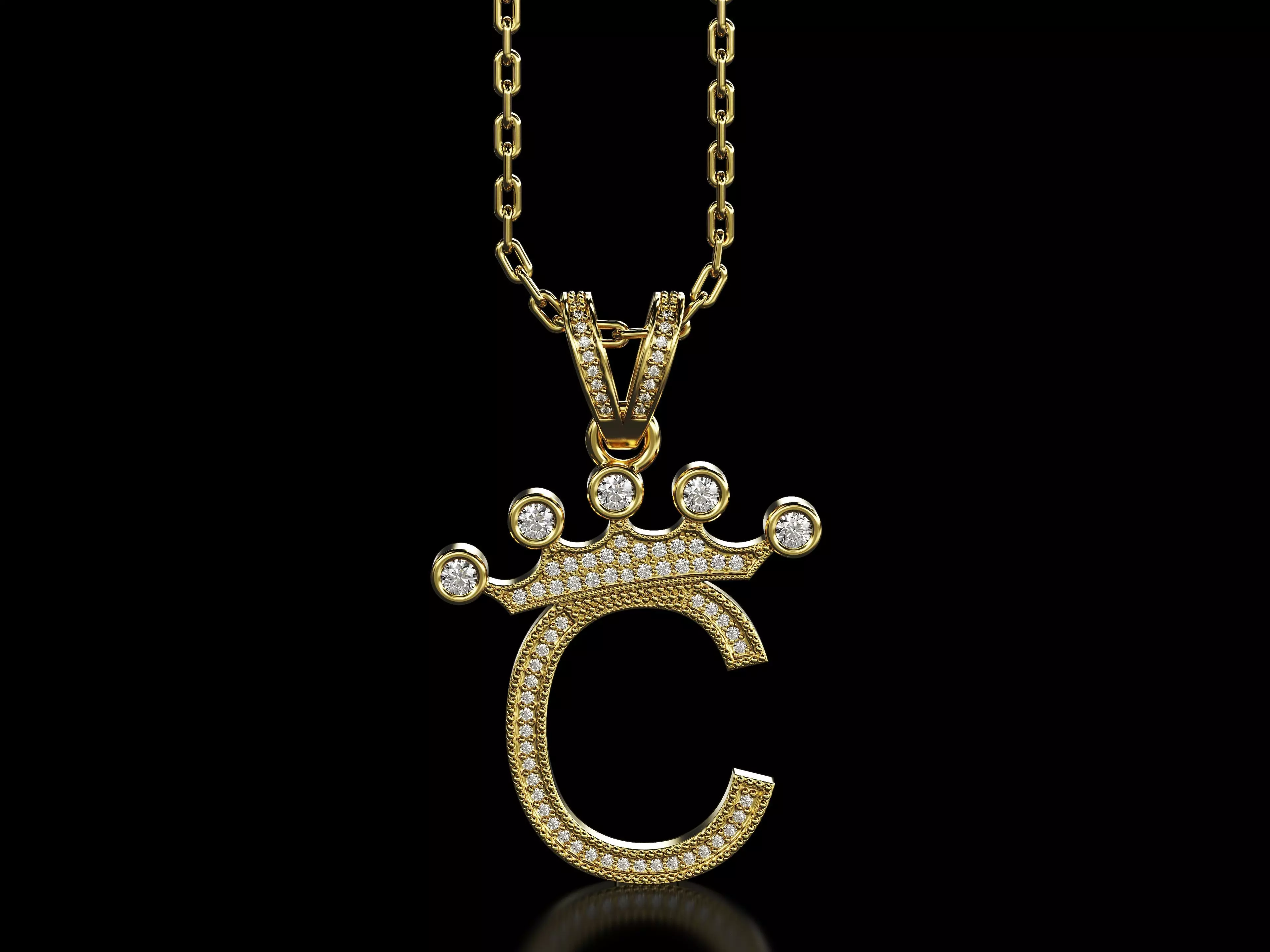 C letter pendant 3D print model_0