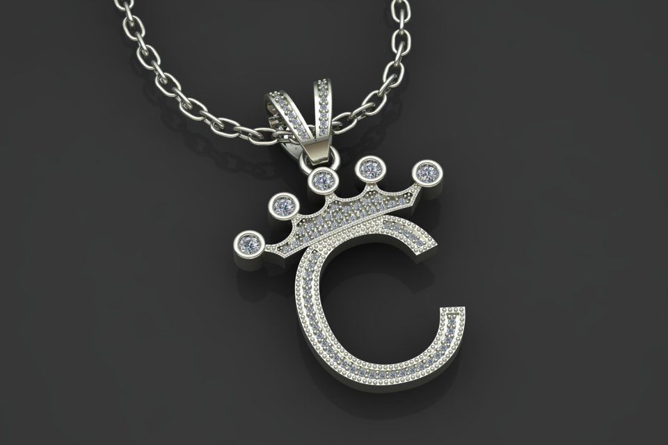 C letter pendant 3D print model_2