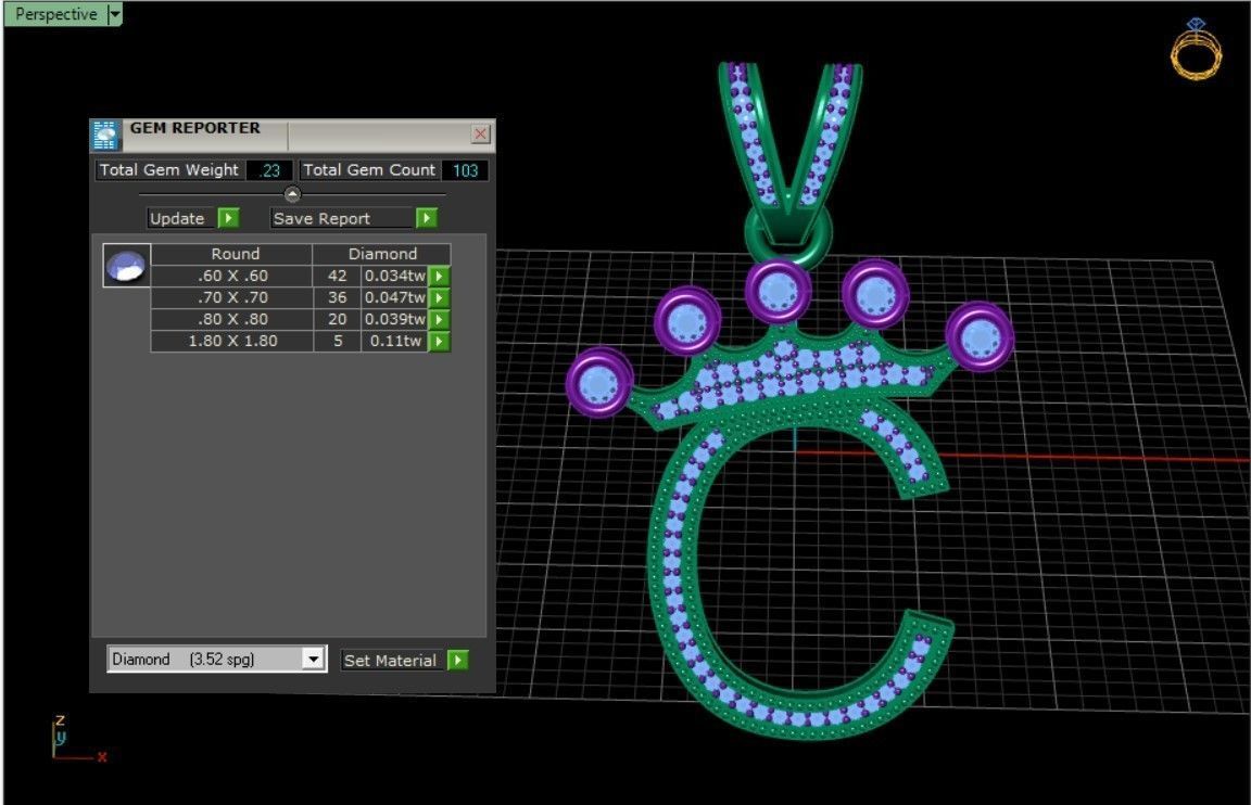 C letter pendant 3D print model_4
