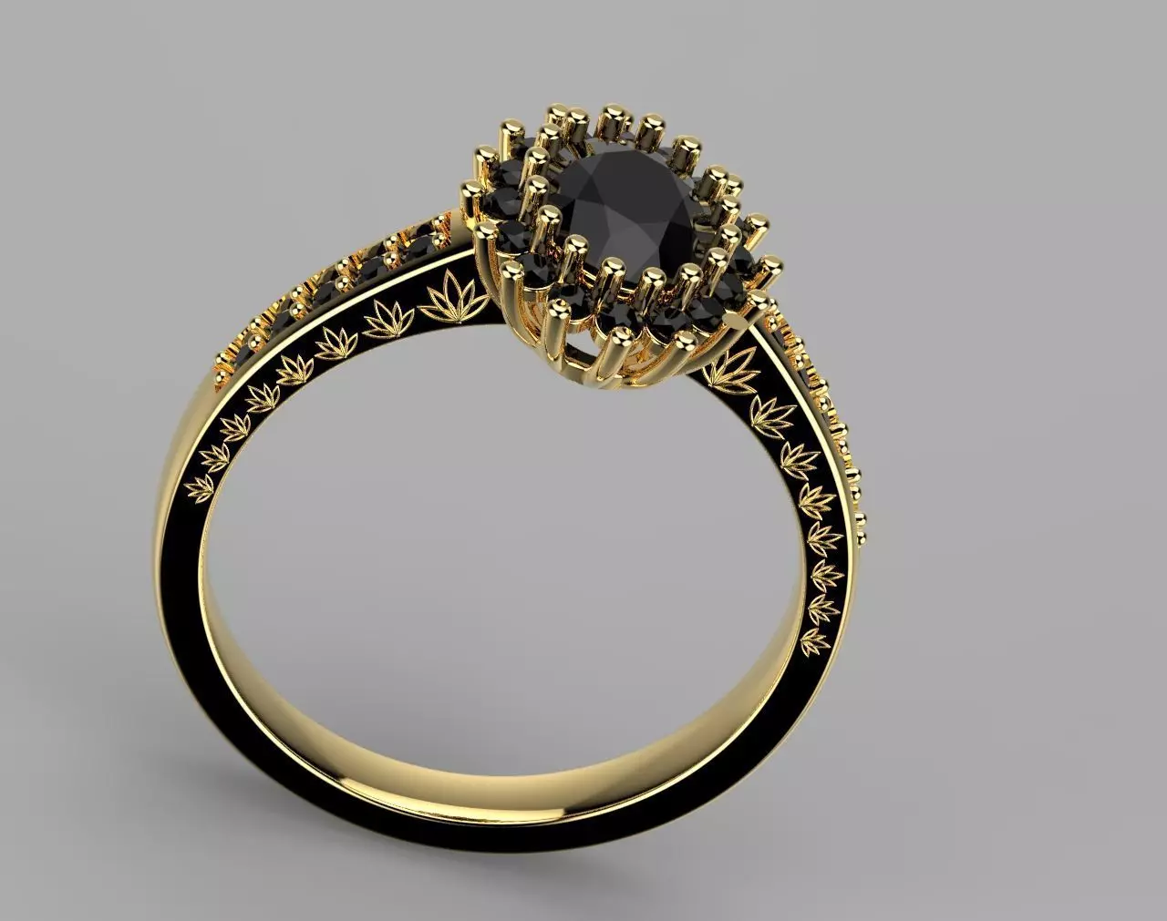 Black and White Diamond Vintage Engagement Ring 3D print model