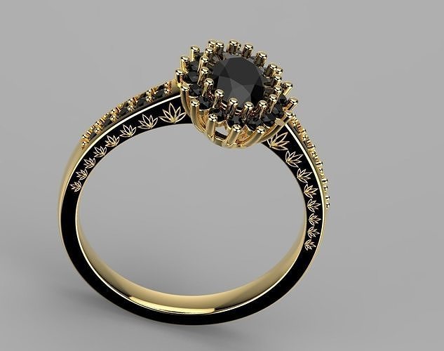 Black and White Diamond Vintage Engagement Ring 3D print model