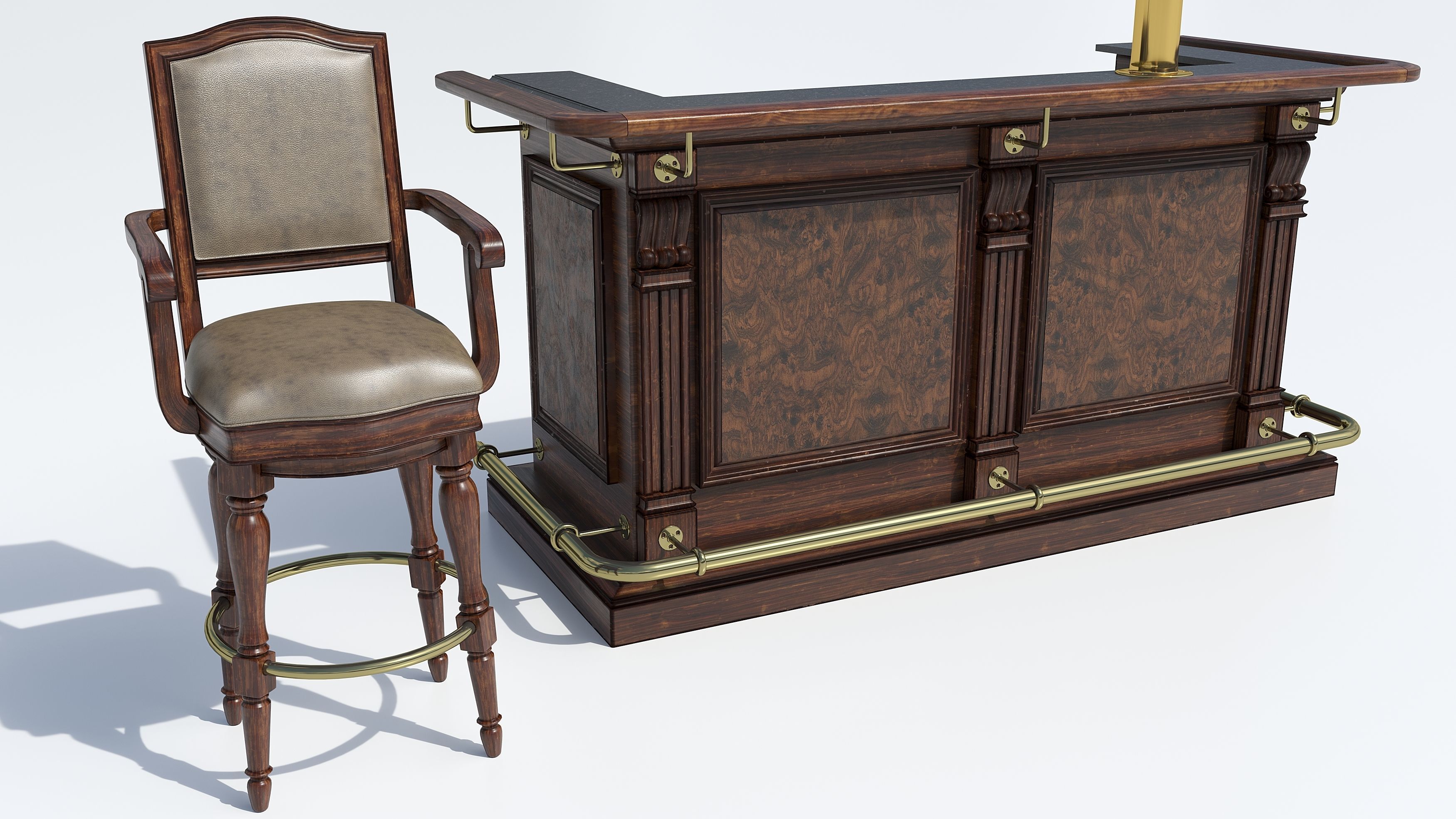 Bar counter and chair 3D model_3
