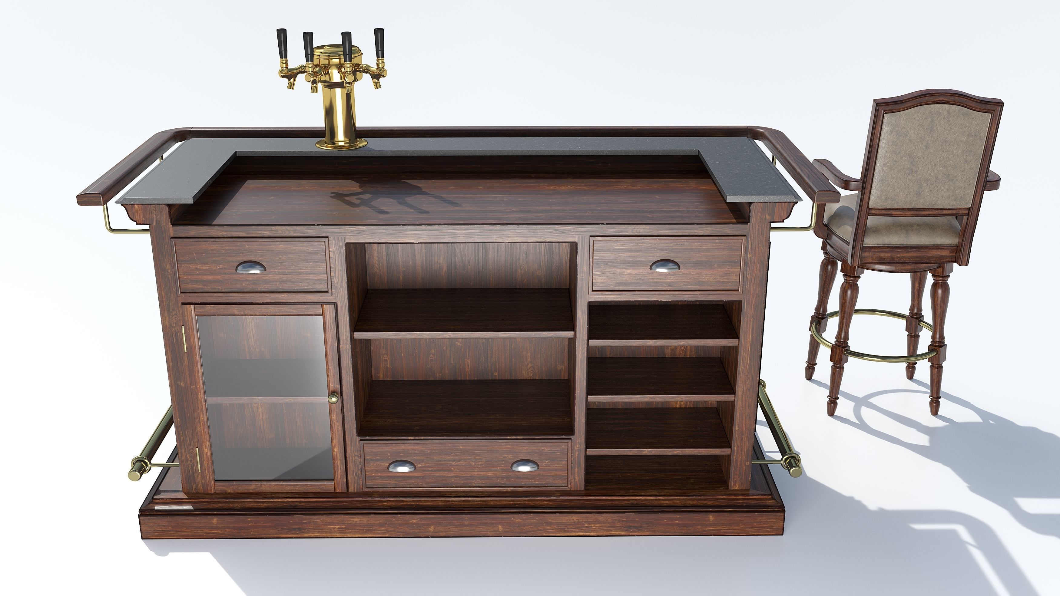 Bar counter and chair 3D model_2