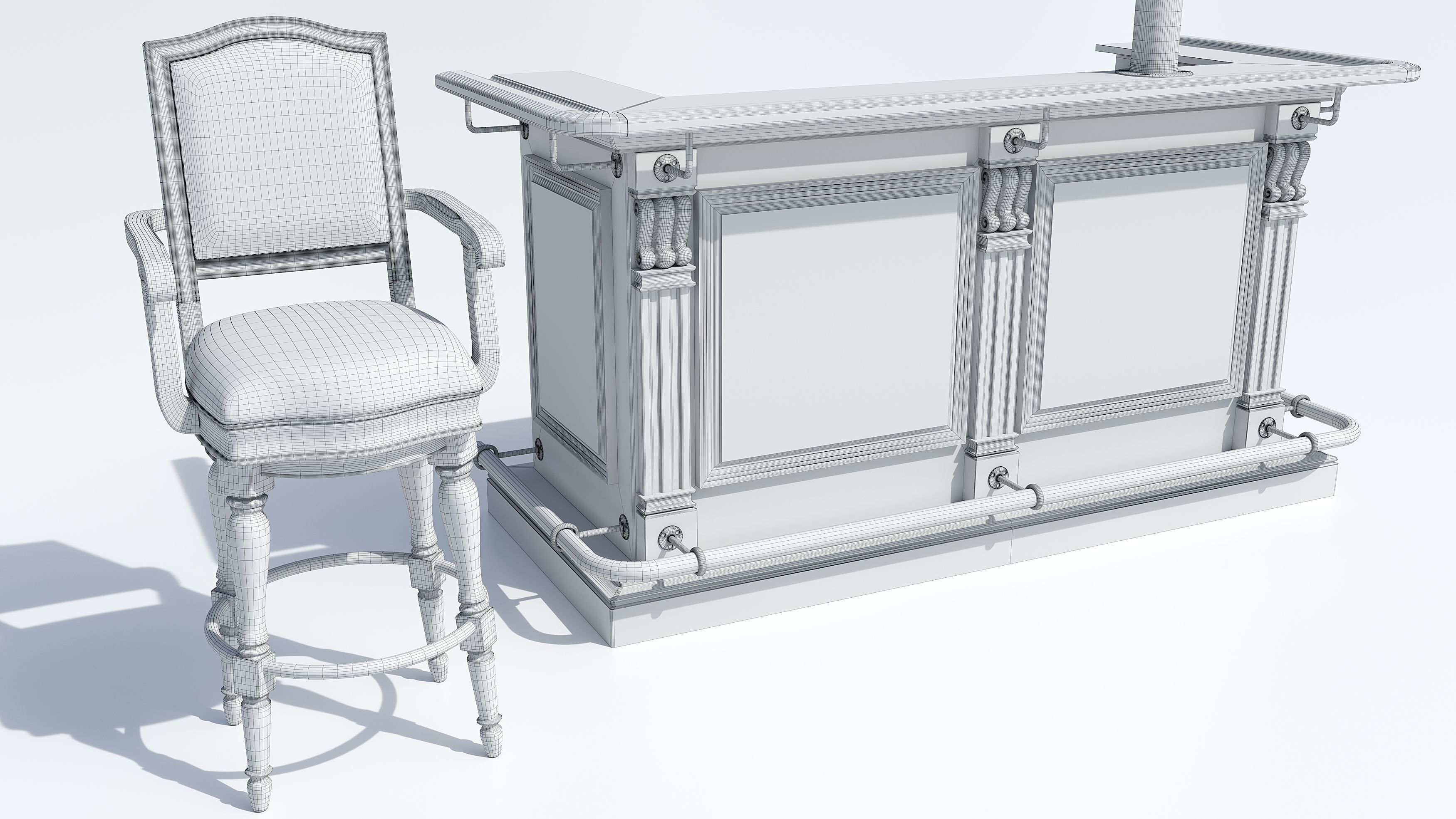 Bar counter and chair 3D model_4