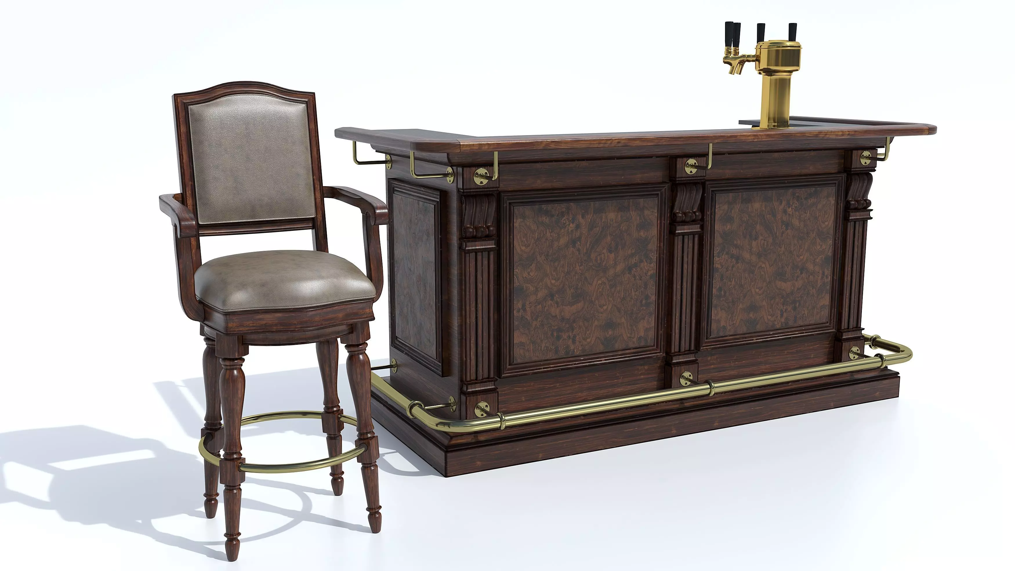 Bar counter and chair 3D model_0