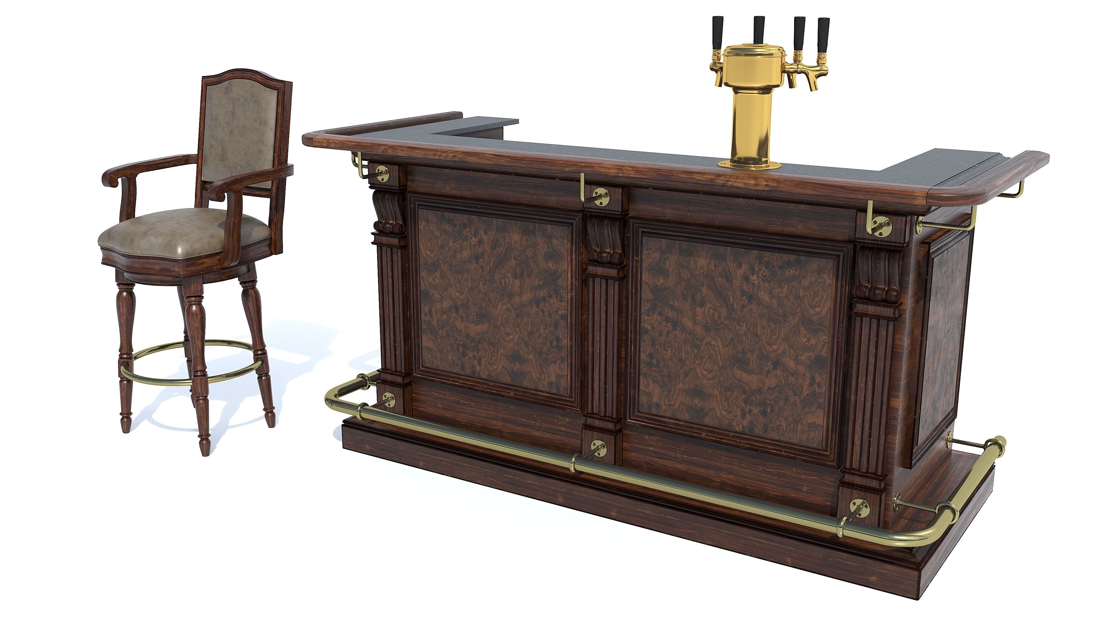 Bar counter and chair 3D model_1