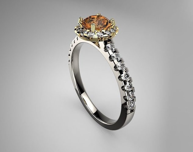 Gem Stone Topaz engagement ring Yellow Gold with  Diamond 3D print model