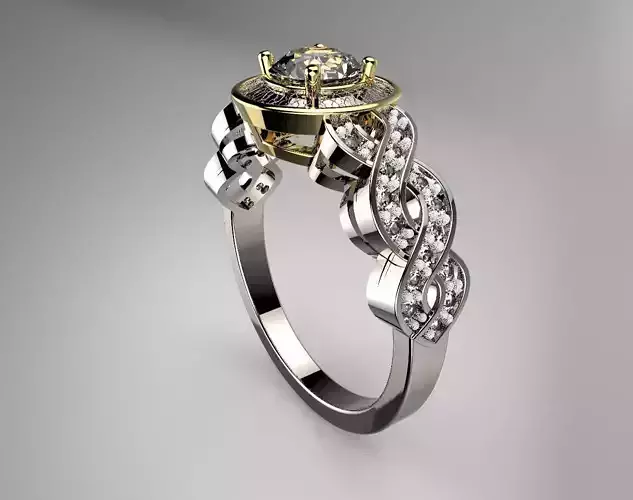 Diamond Halo Engagement Ring Vintage Style Ring