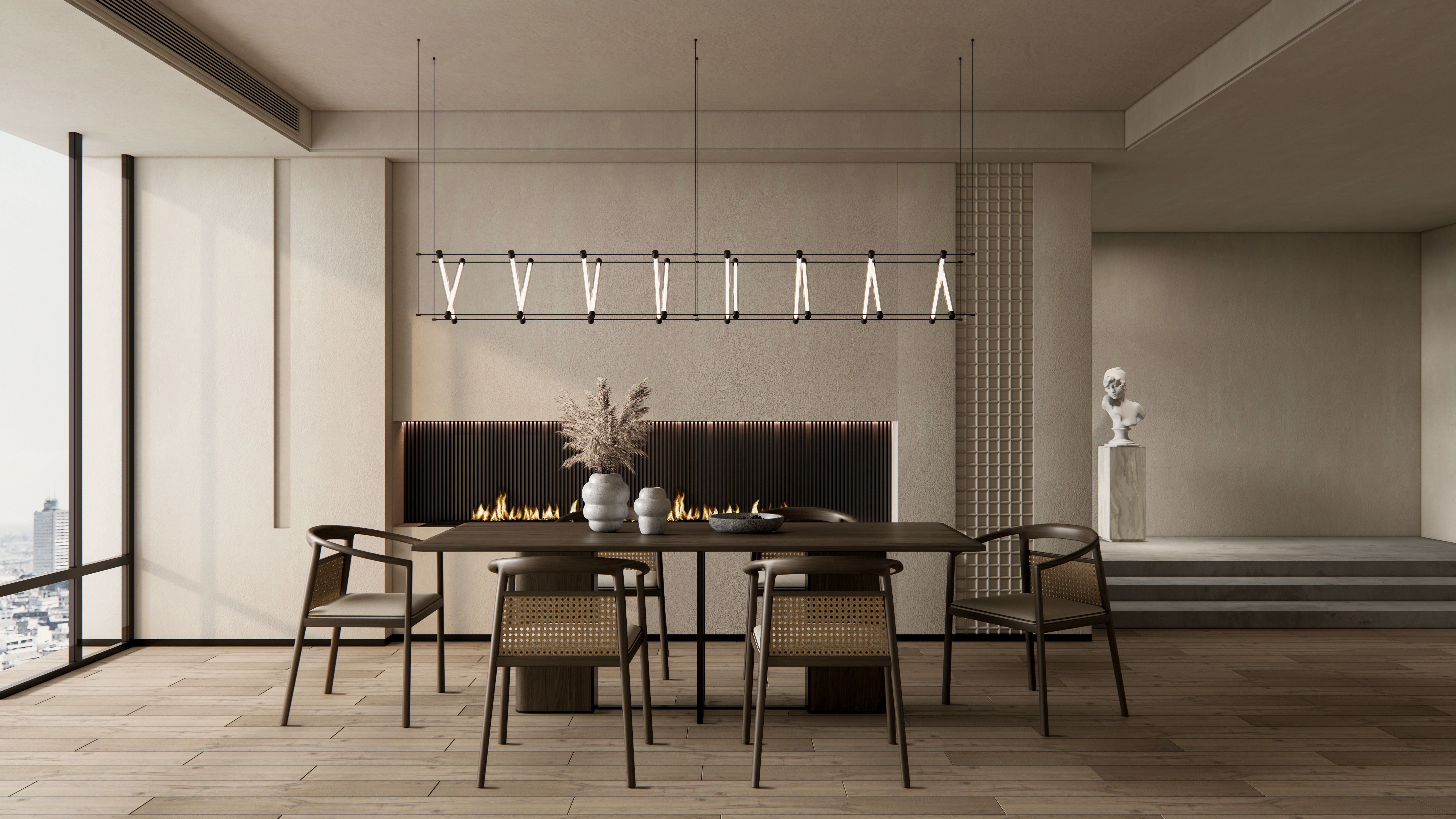Dining room interior Dining wall Dining table full scene 02 3D model_16