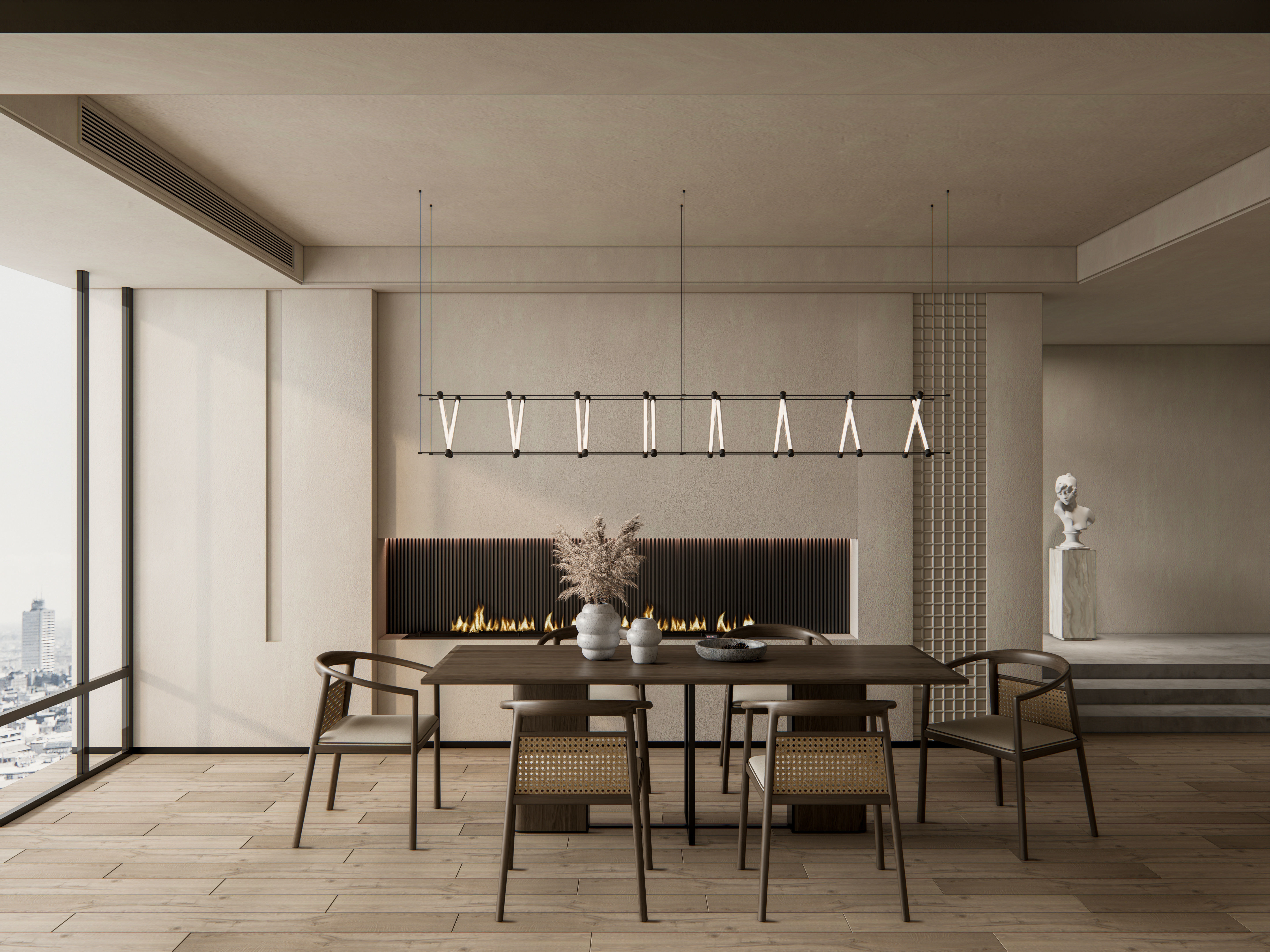 Dining room interior Dining wall Dining table full scene 02 3D model_1