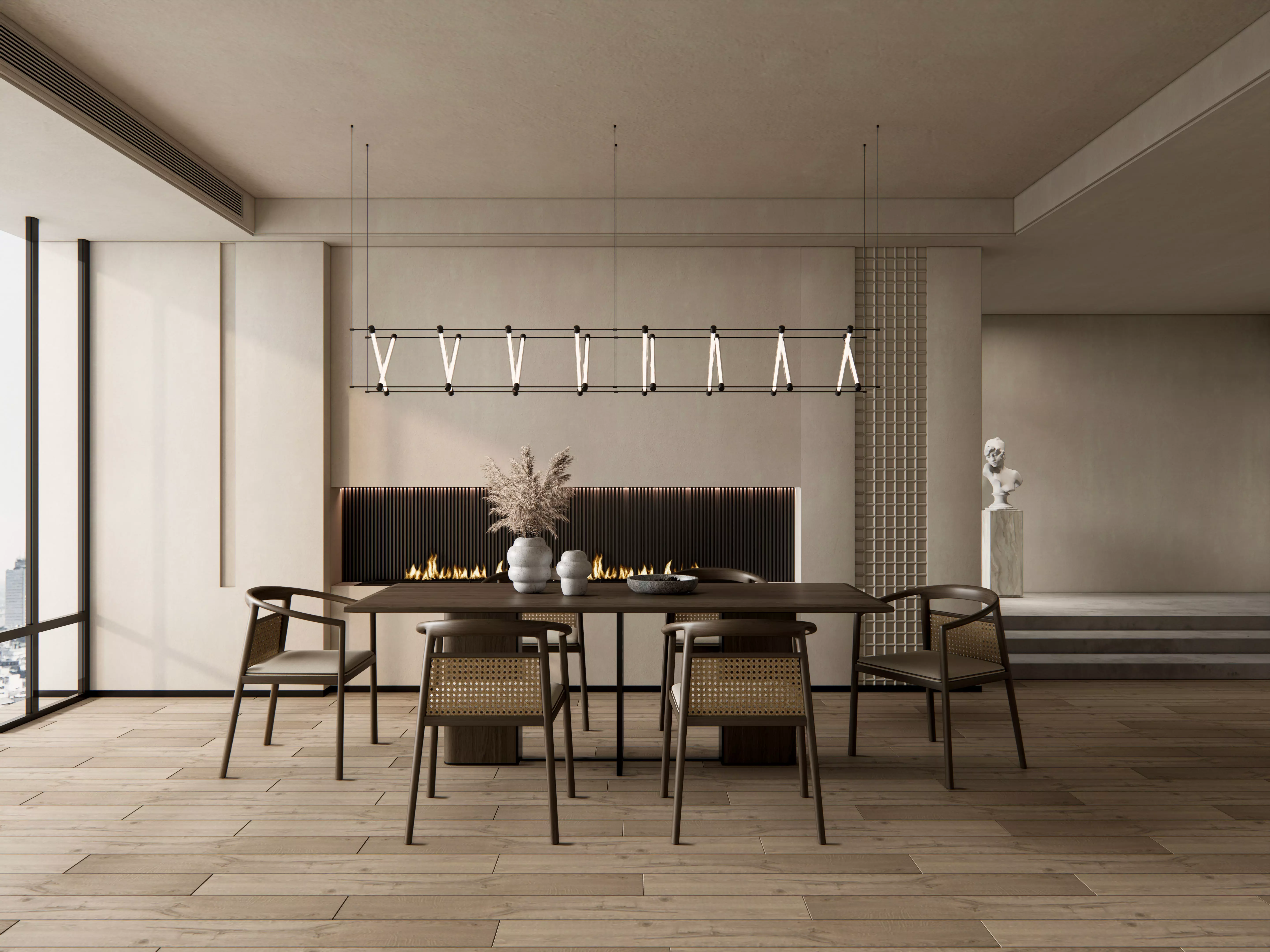 Dining room interior Dining wall Dining table full scene 02 3D model_0