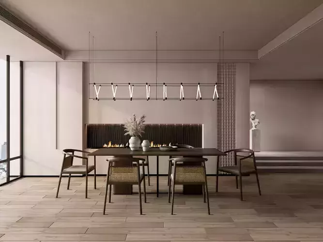 Dining room interior Dining  wall  Dining table full scene 02 3D model