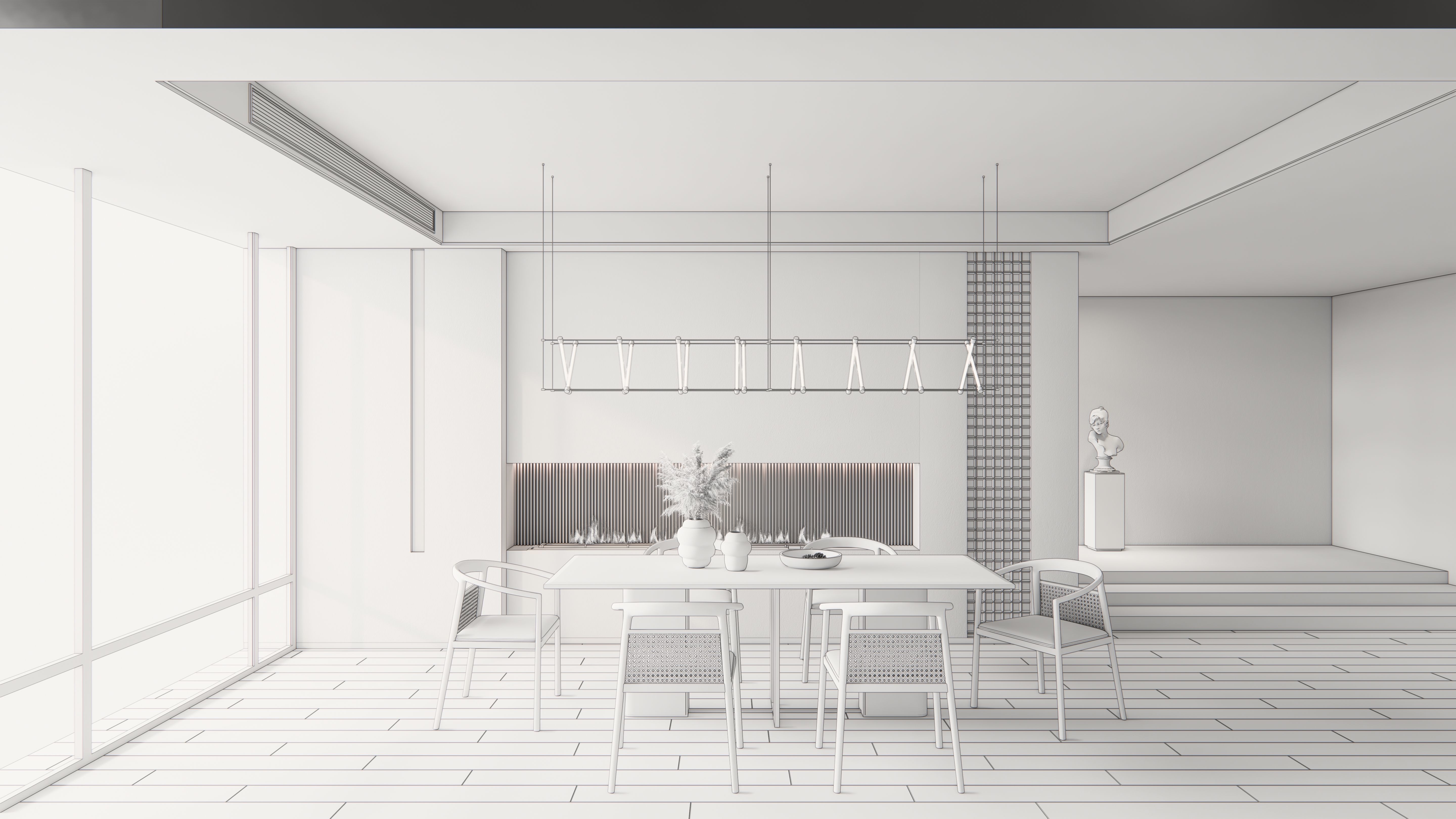 Dining room interior Dining wall Dining table full scene 02 3D model_15