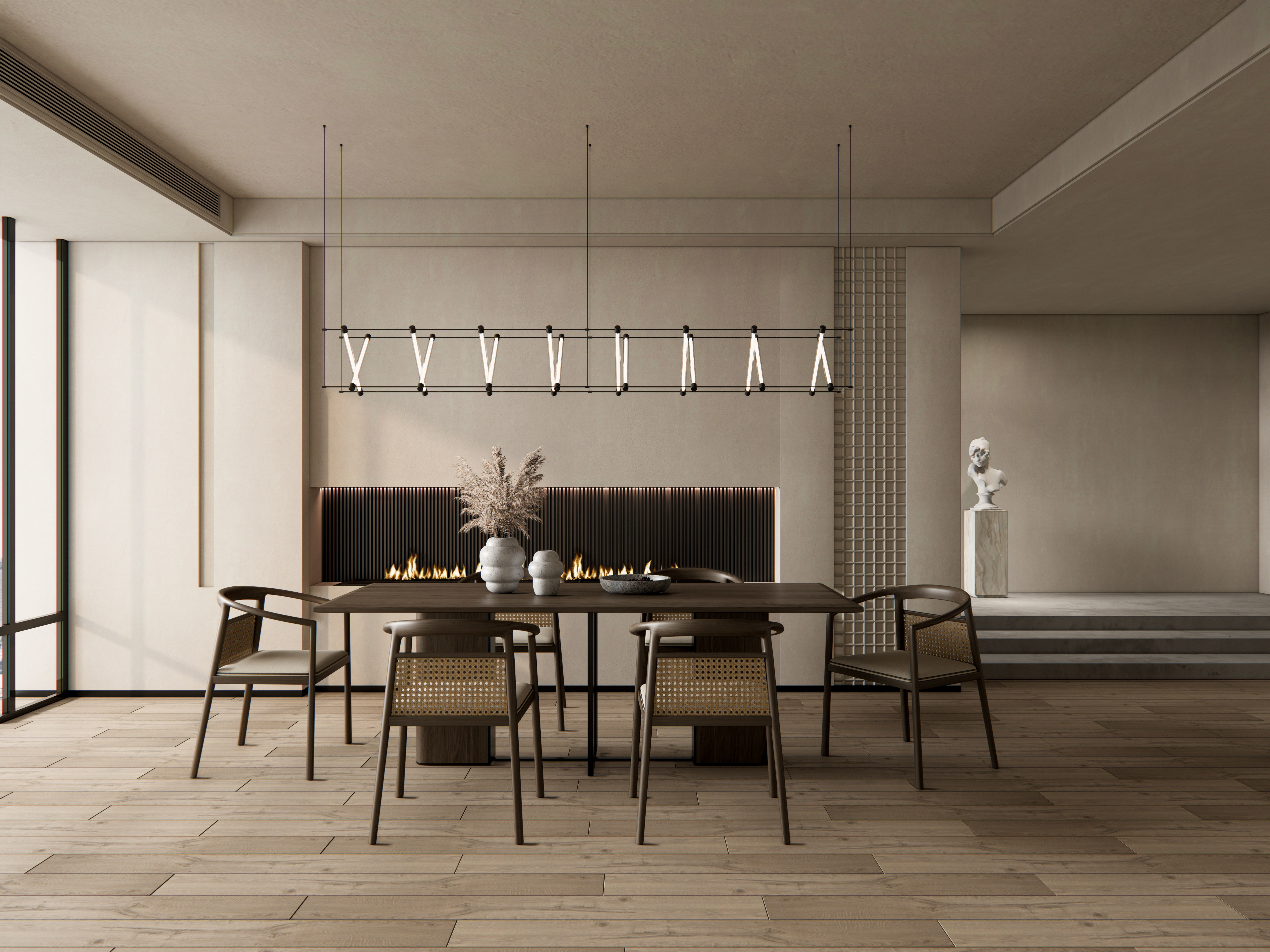 Dining room interior Dining wall Dining table full scene 02 3D model_9