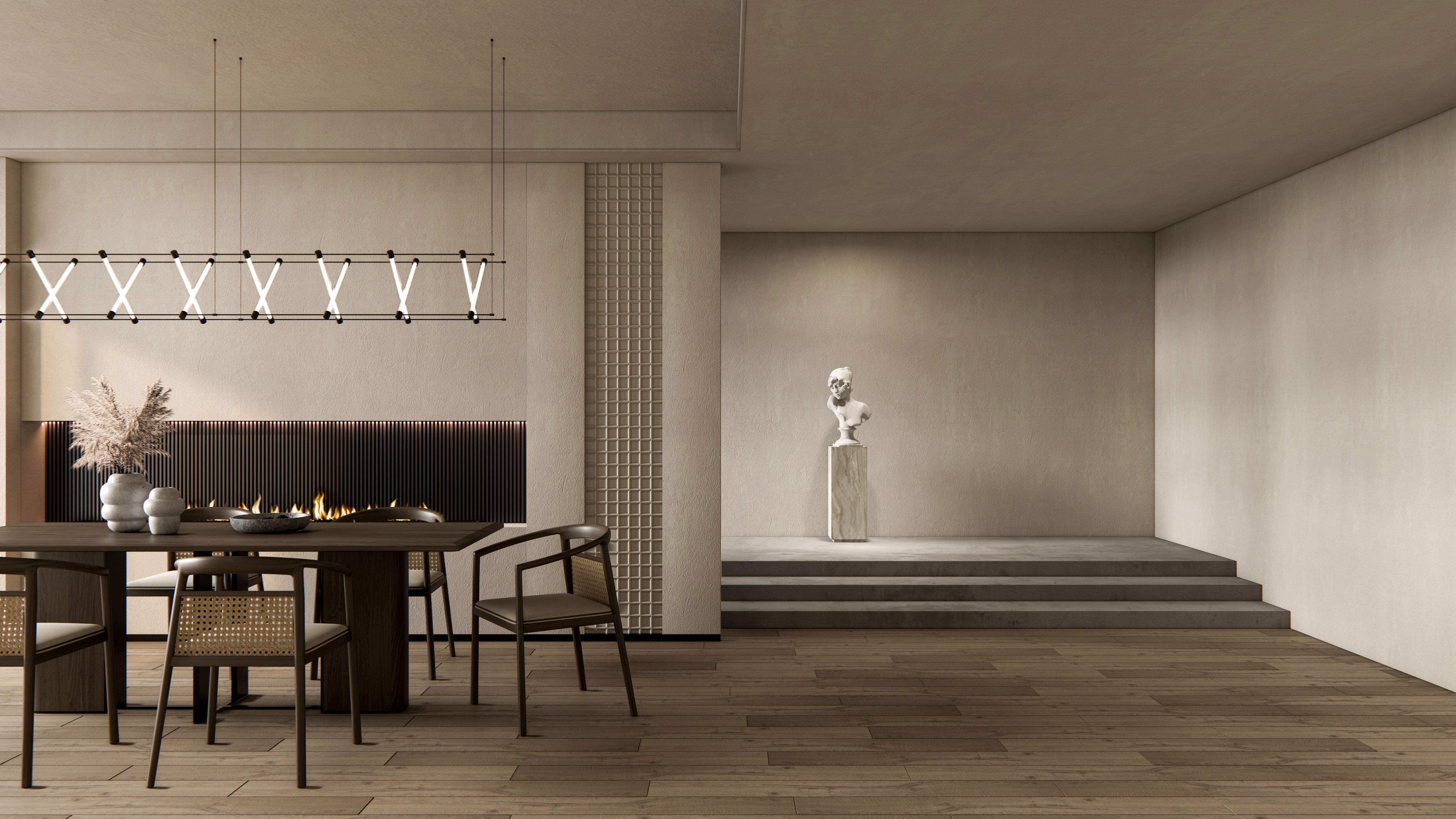 Dining room interior Dining wall Dining table full scene 02 3D model_2