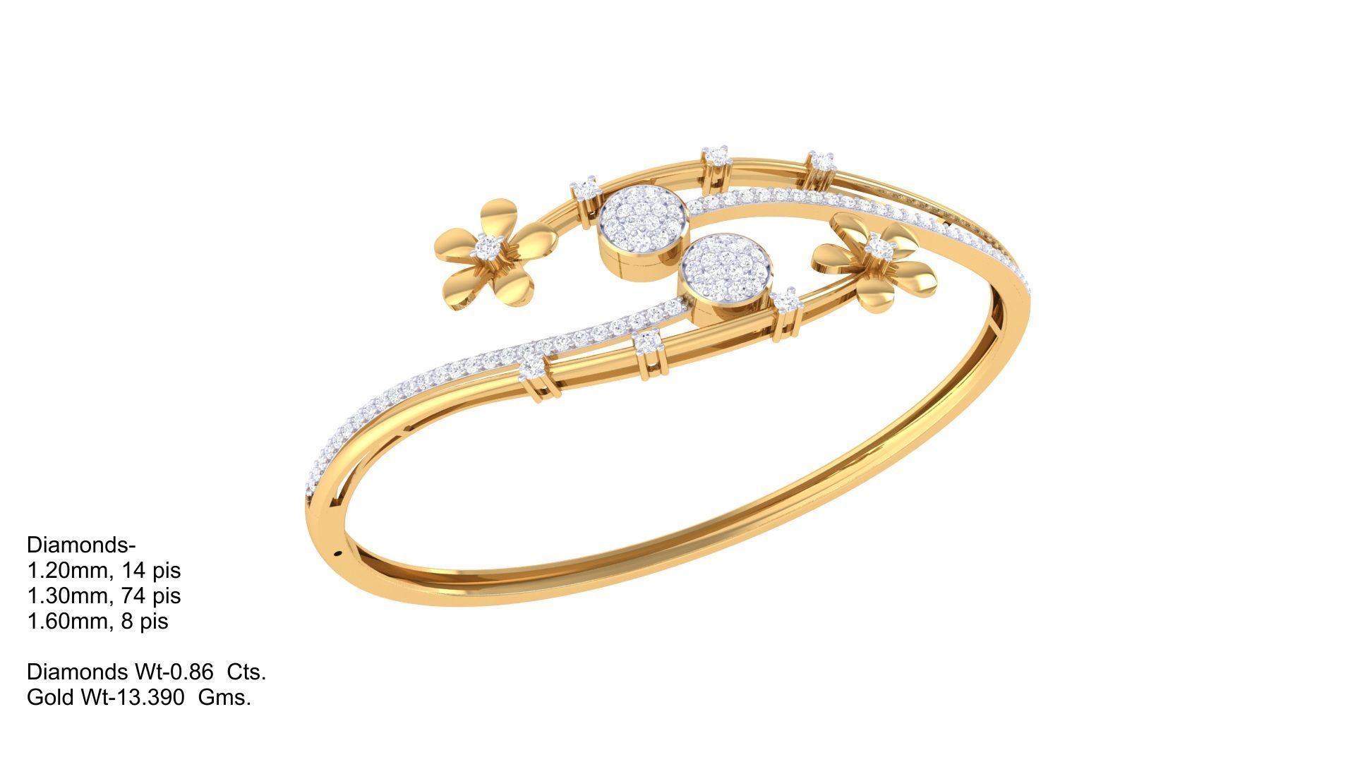 Bi Flower High Jewelry Italian Diamond Bracelets 3dm stl obj  3D print model_2