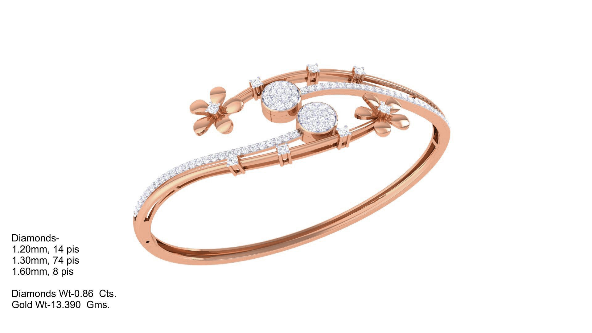 Bi Flower High Jewelry Italian Diamond Bracelets 3dm stl obj  3D print model_4