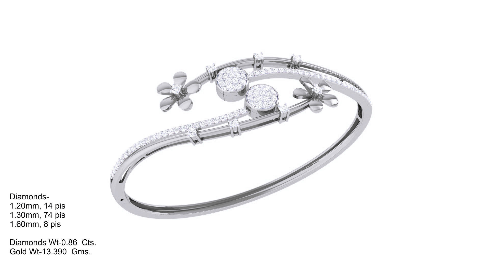 Bi Flower High Jewelry Italian Diamond Bracelets 3dm stl obj  3D print model_3