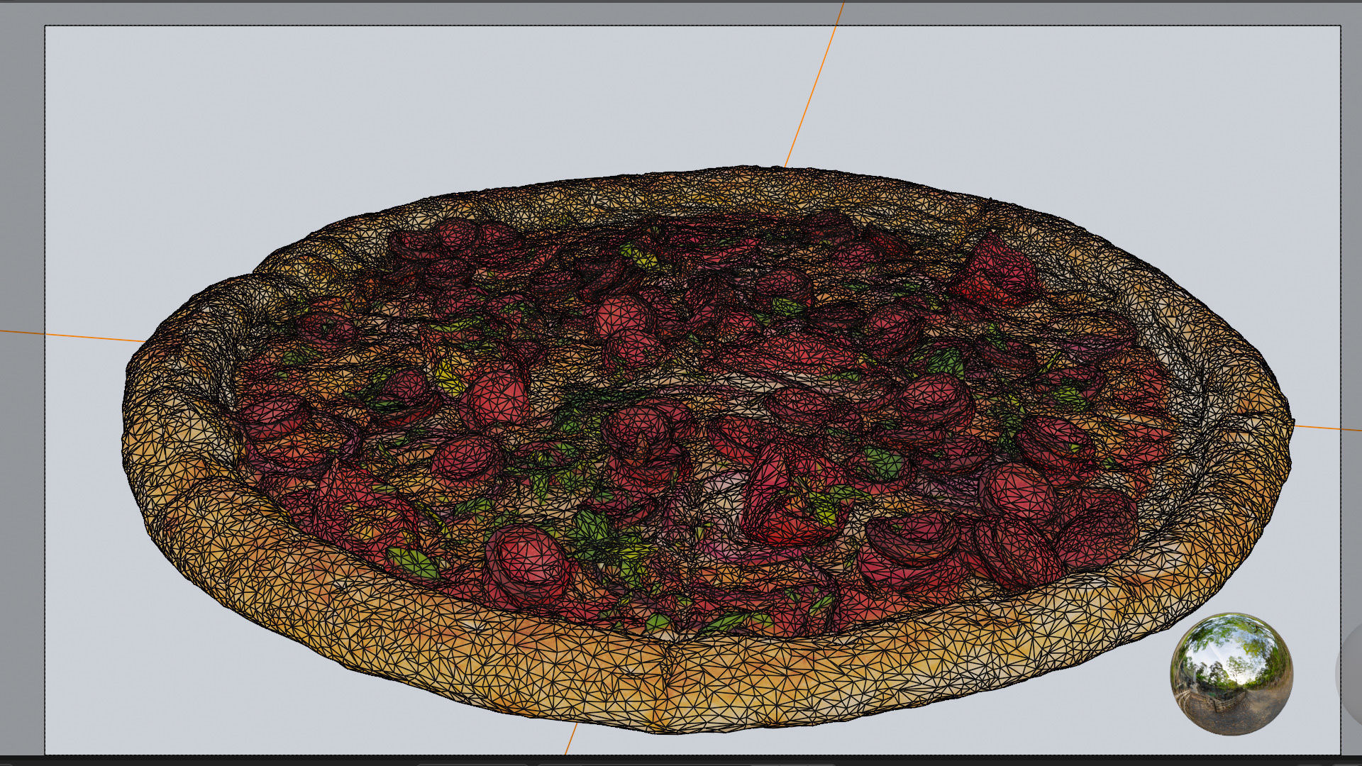 Pizza with tomatoes salamy and sausage 3D model_5