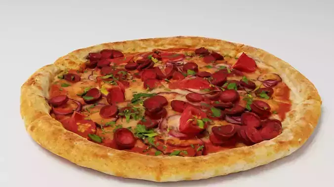 Pizza with tomatoes salamy and sausage 3D model