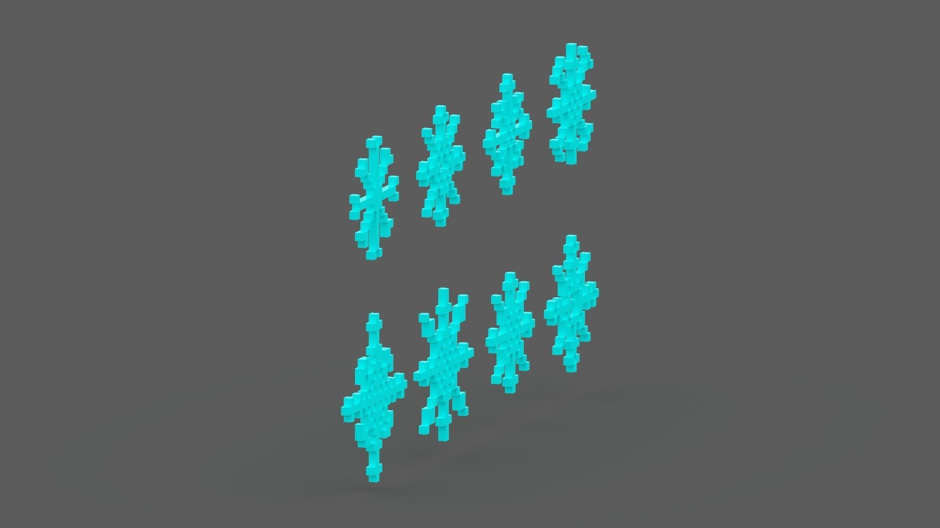 Pixel Snowflake Icon Set Low-poly 3D model_10
