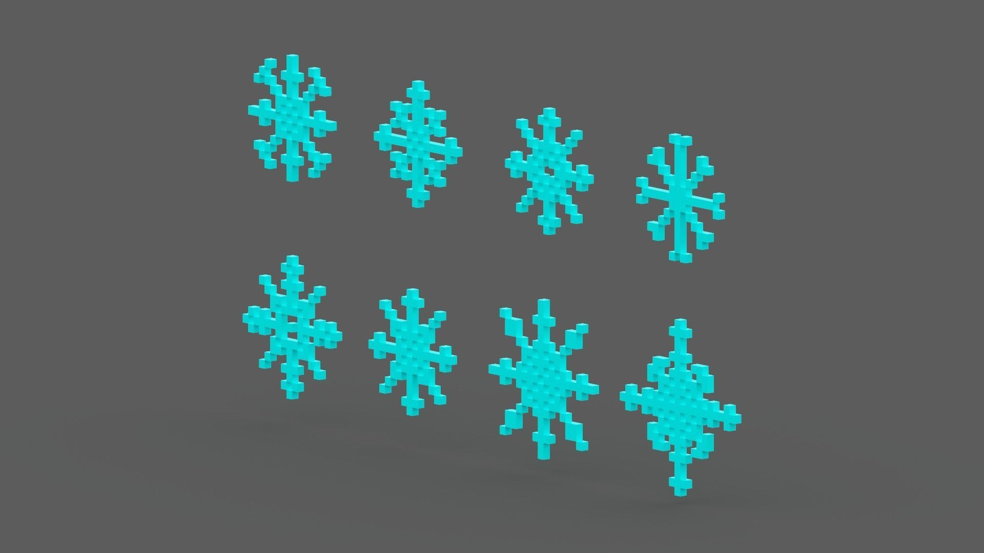 Pixel Snowflake Icon Set Low-poly 3D model_8