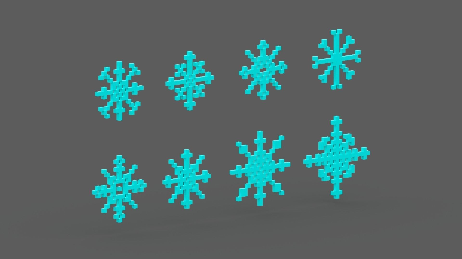 Pixel Snowflake Icon Set Low-poly 3D model_5