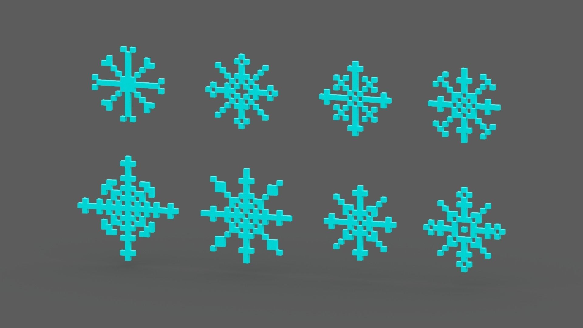 Pixel Snowflake Icon Set Low-poly 3D model_1