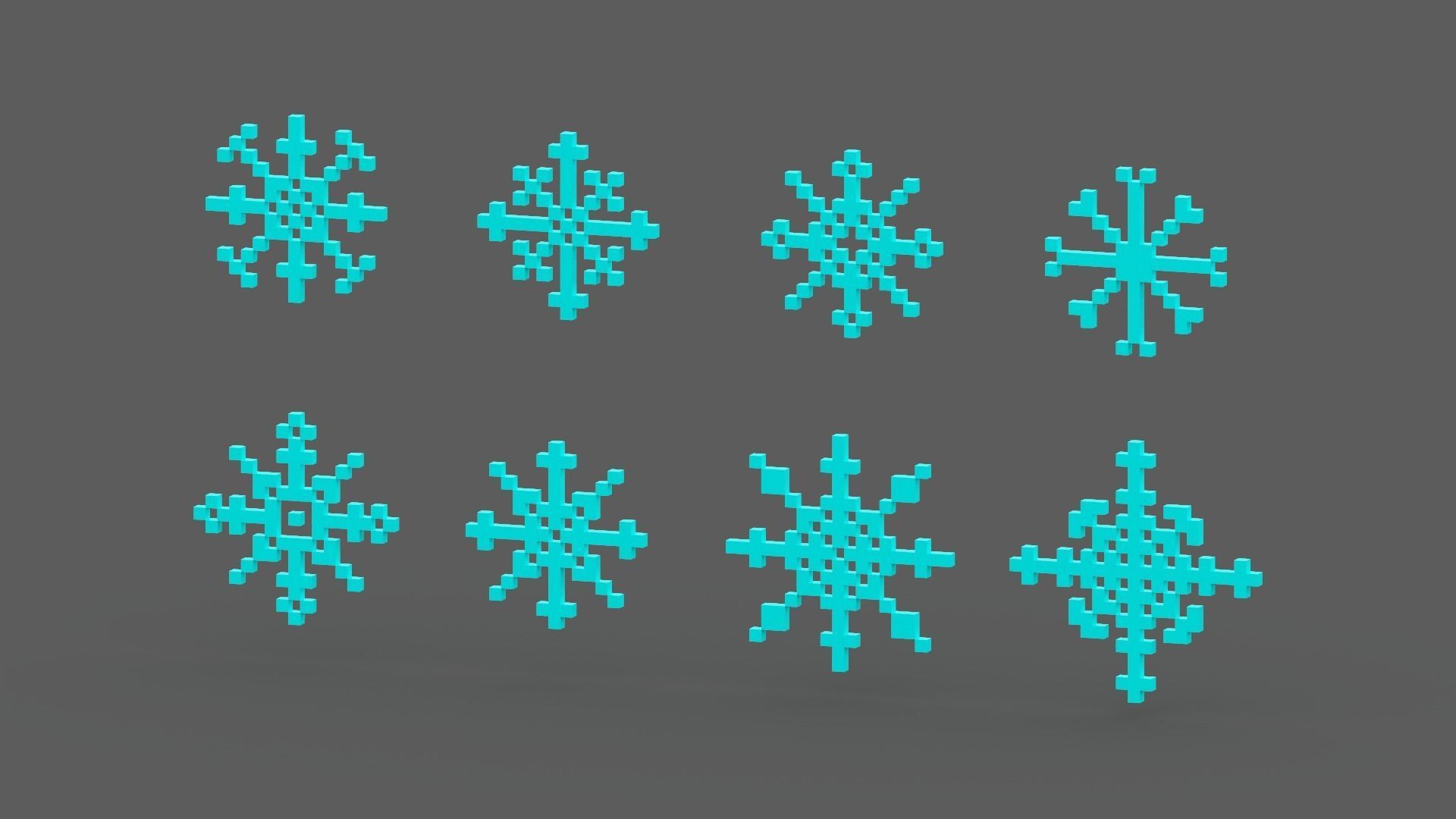 Pixel Snowflake Icon Set Low-poly 3D model_7