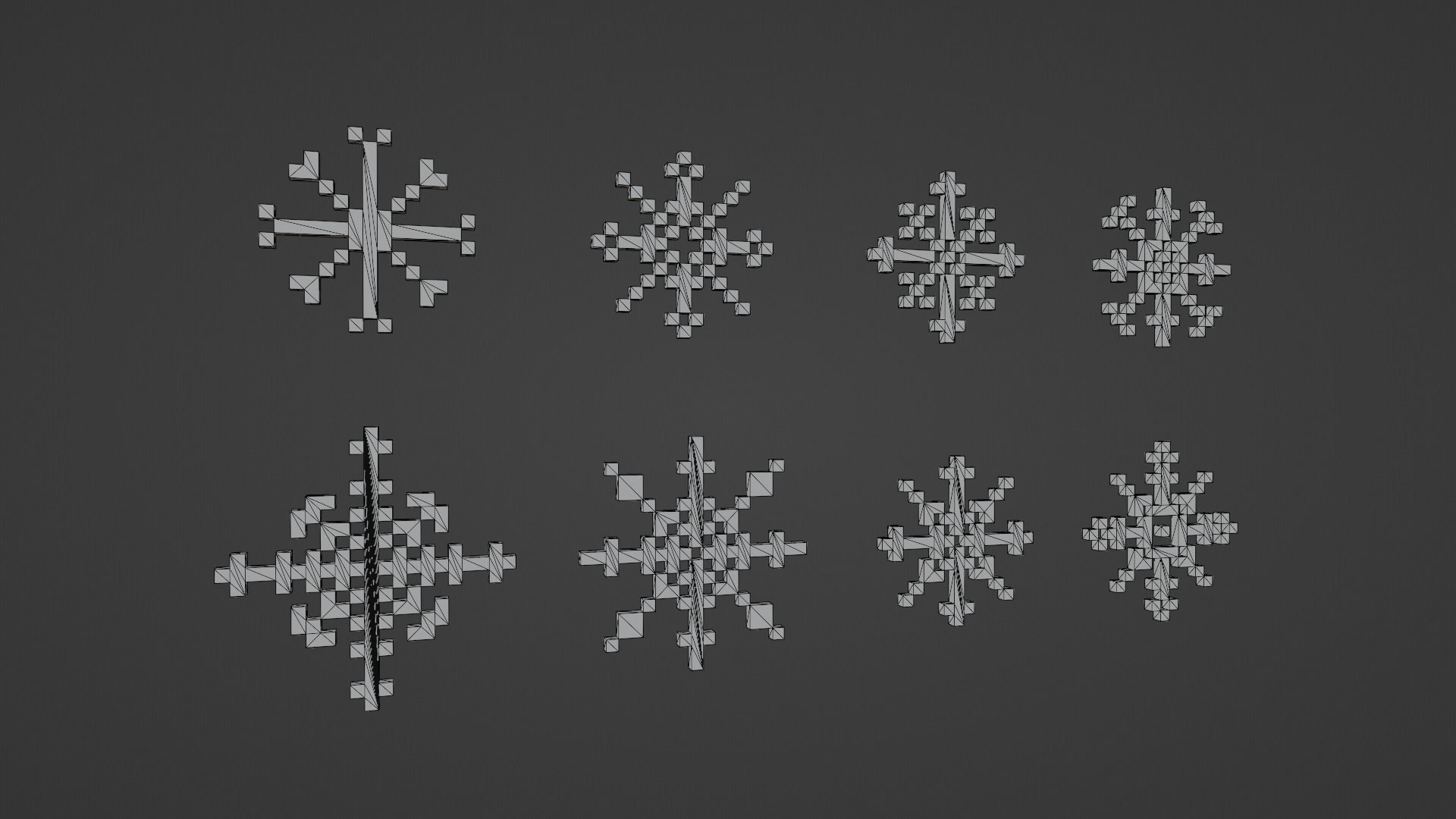 Pixel Snowflake Icon Set Low-poly 3D model_14