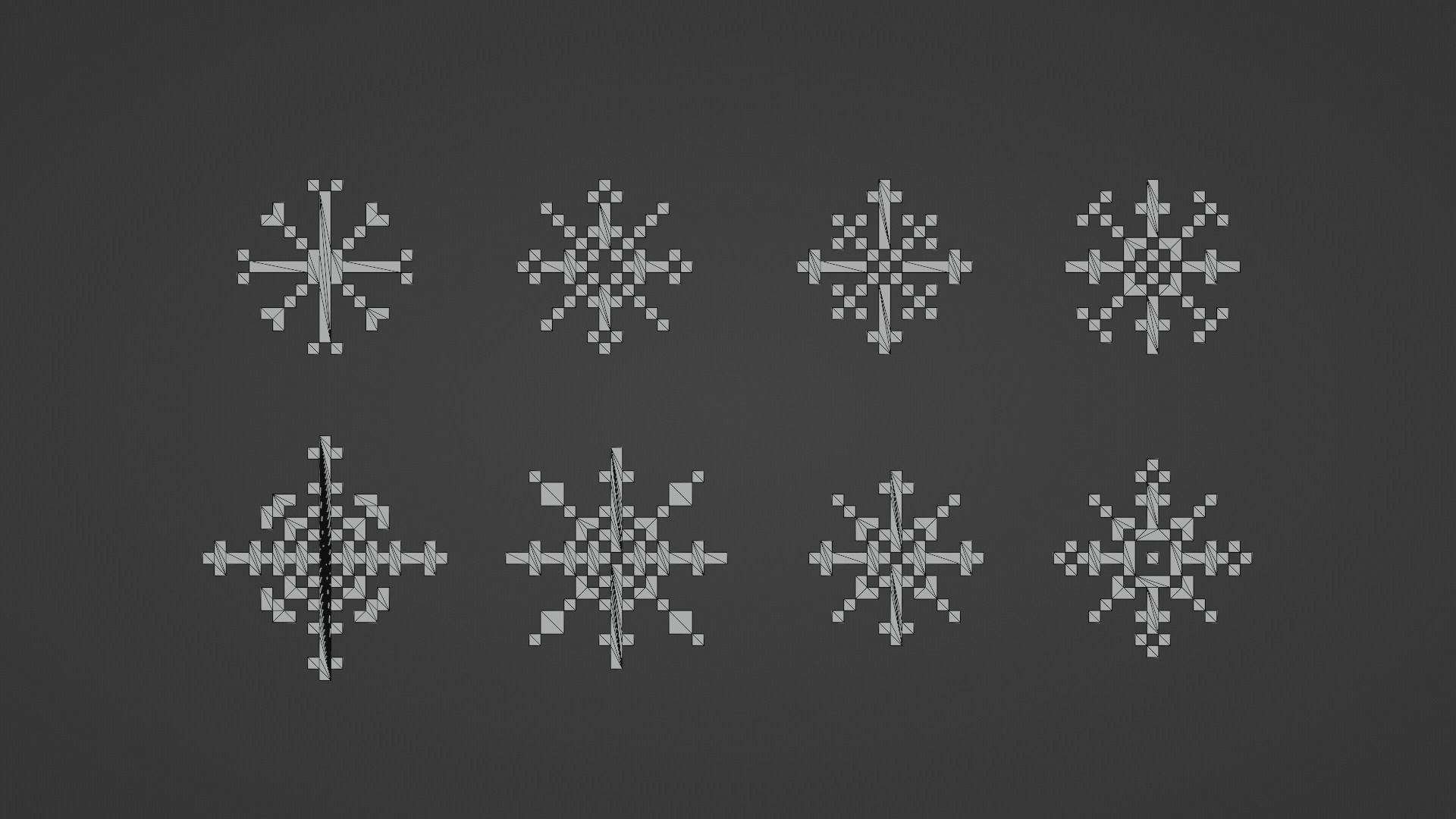 Pixel Snowflake Icon Set Low-poly 3D model_12