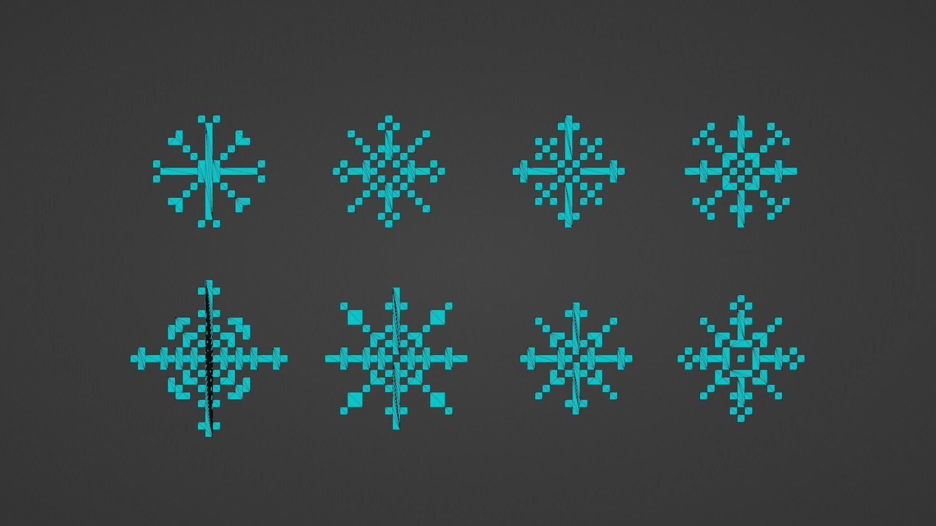 Pixel Snowflake Icon Set Low-poly 3D model_13