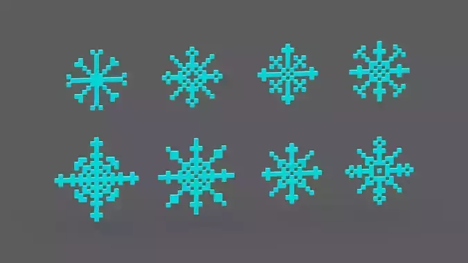Pixel Snowflake Icon Set