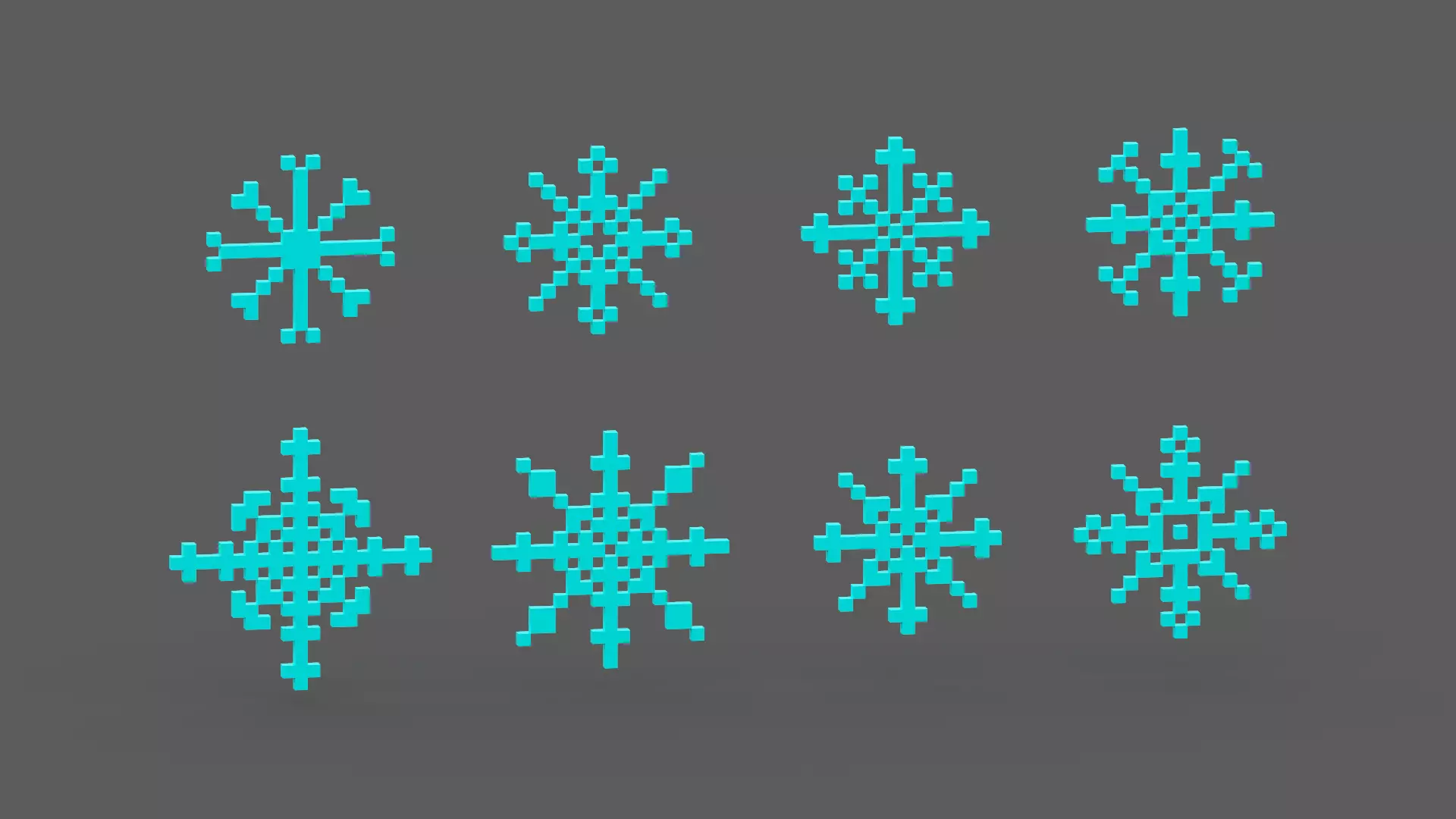 Pixel Snowflake Icon Set Low-poly 3D model_0