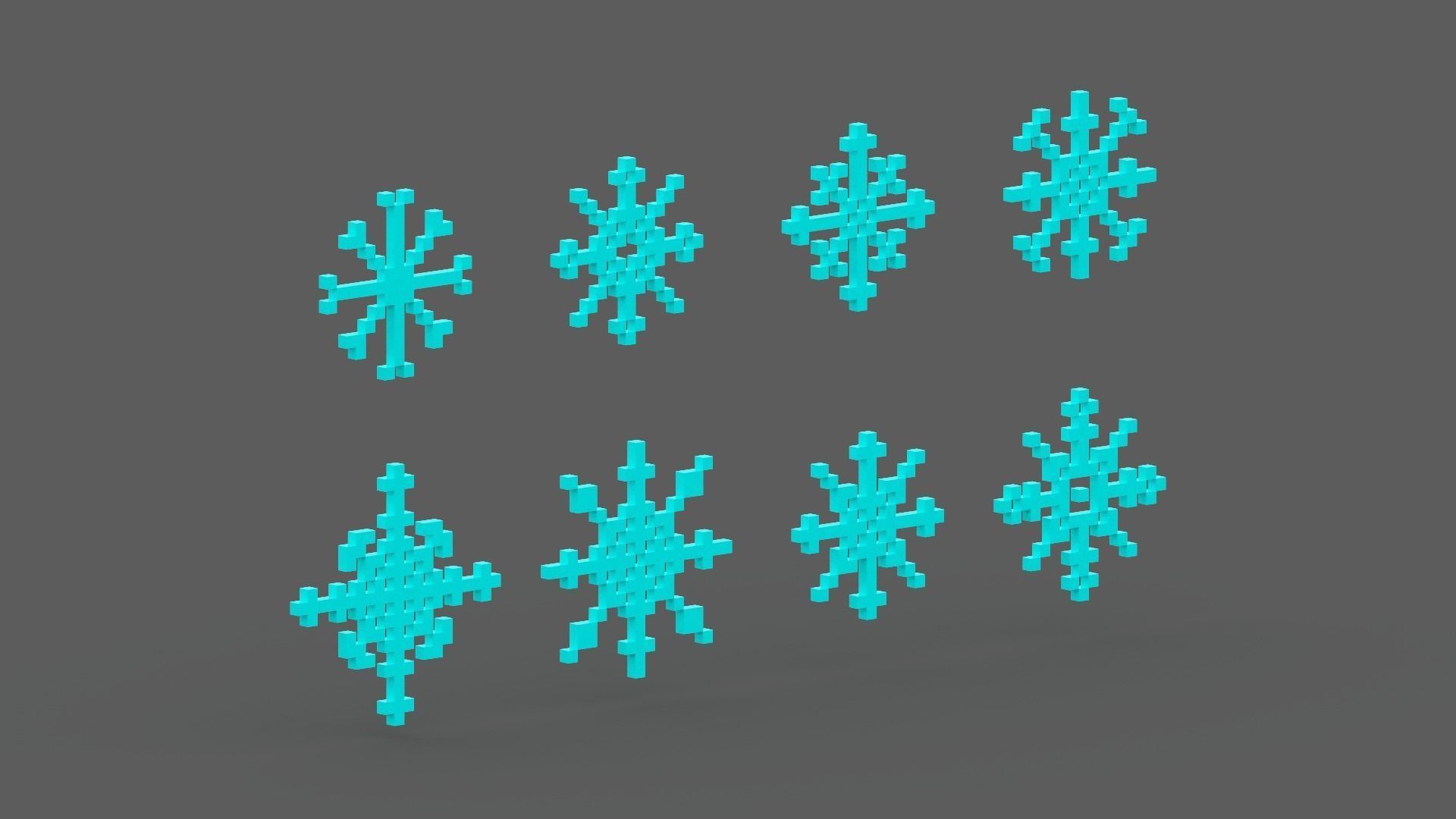 Pixel Snowflake Icon Set Low-poly 3D model_11