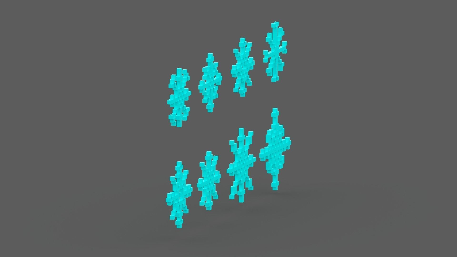 Pixel Snowflake Icon Set Low-poly 3D model_4