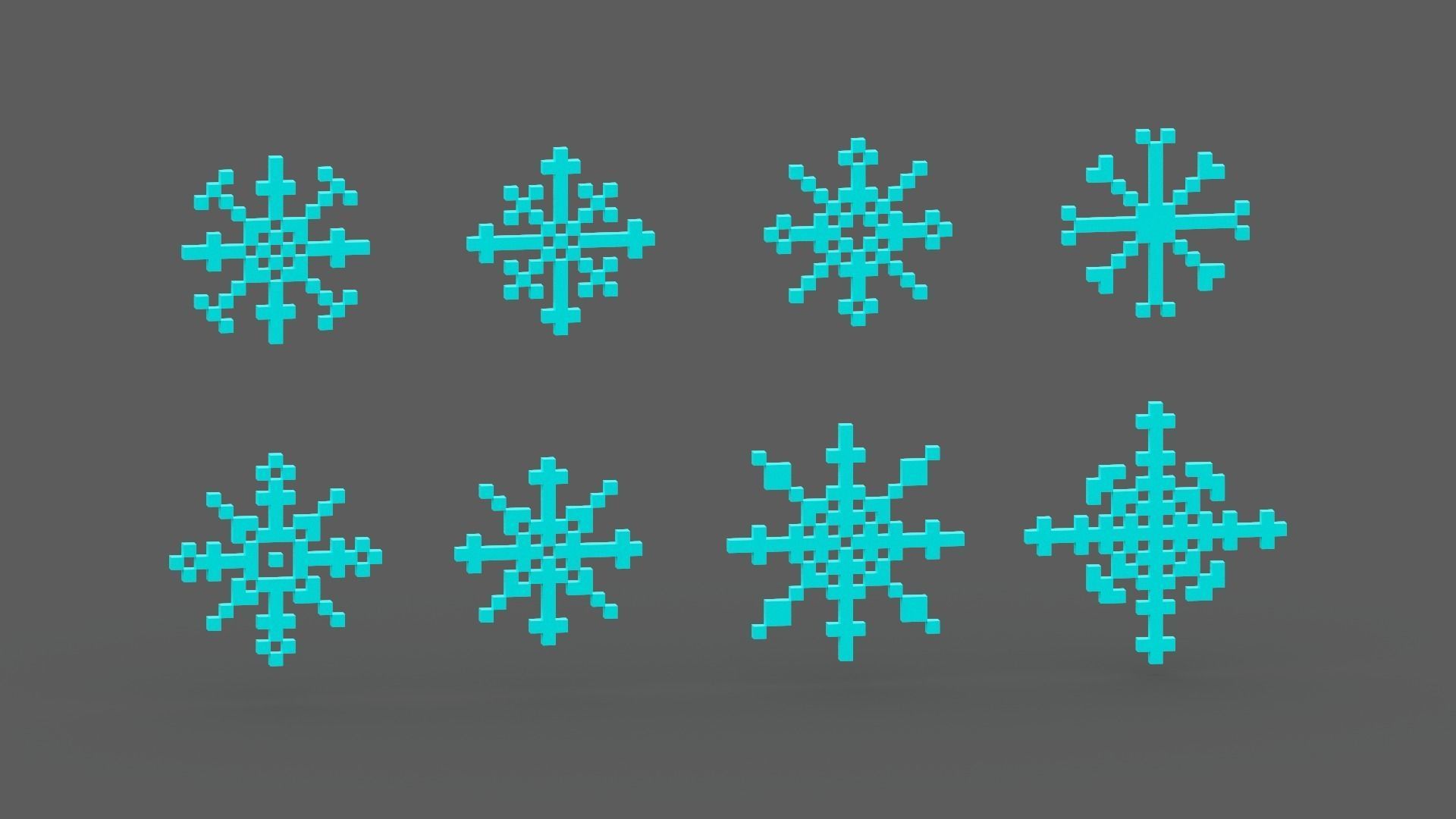 Pixel Snowflake Icon Set Low-poly 3D model_6