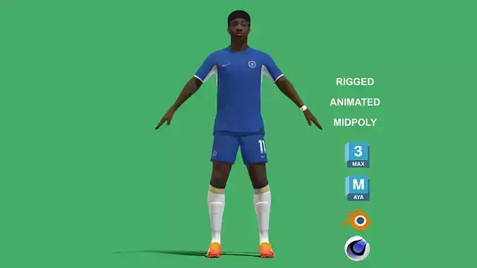 3D Rigged Noni Madueke Chelsea 2024 3D model