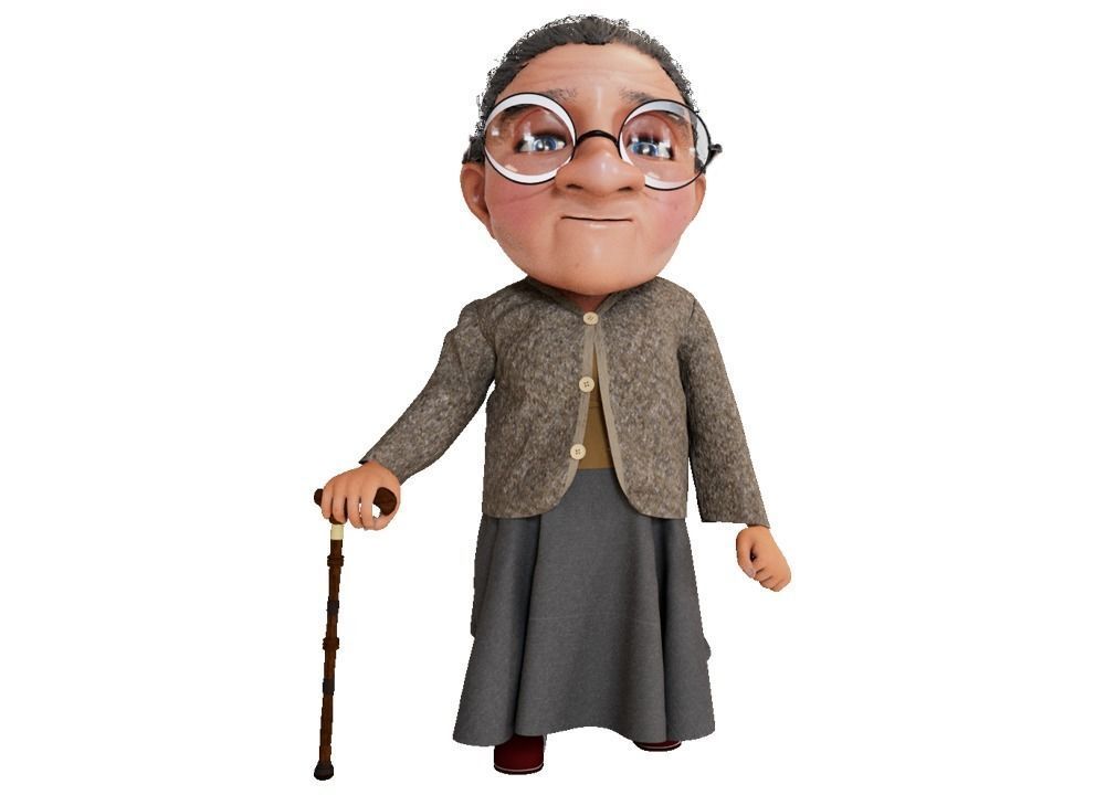 Cartoon Old Woman  Low-poly 3D model_2